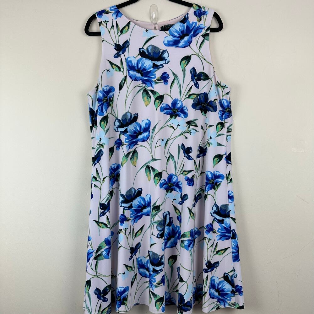 Lauren Ralph Lauren Womens Floral A-Line Dress Size 18 Stretch Coastal Grandma - Picture 2 of 10